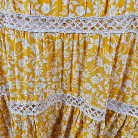 Womens Magnolia Lane L Tunic Yellow Floral Ruffled Boho Cottage Prairie Country - Picture 15 of 15